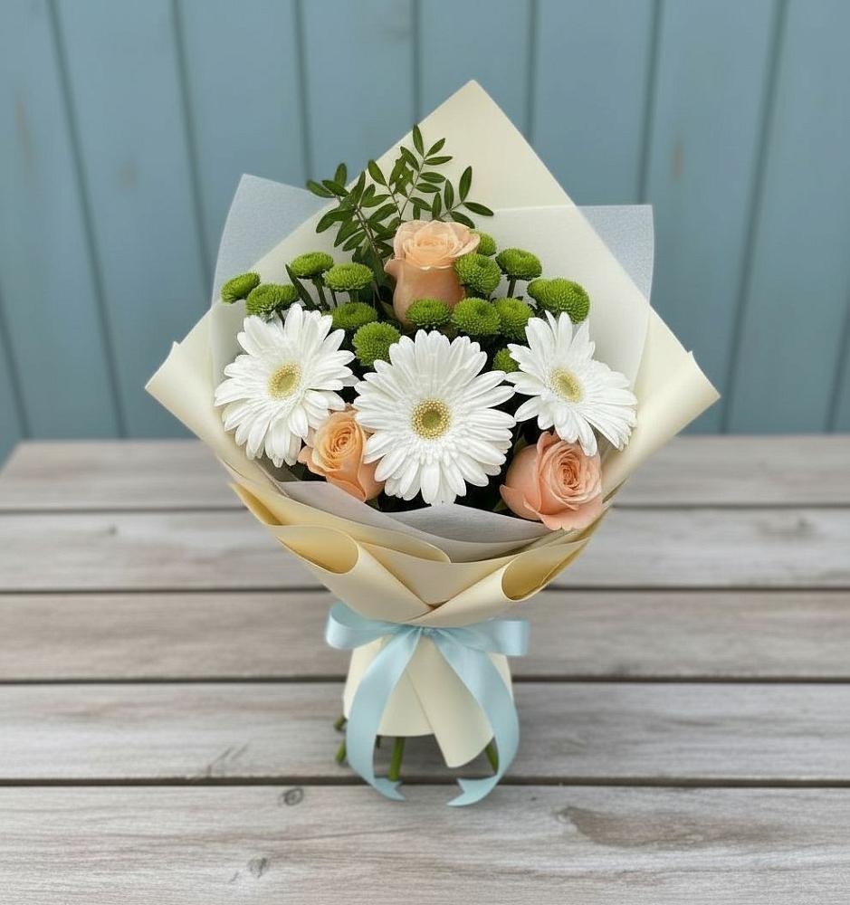 Букет цветов из: Герберы, Розы и Хризантемы в Инжавино
