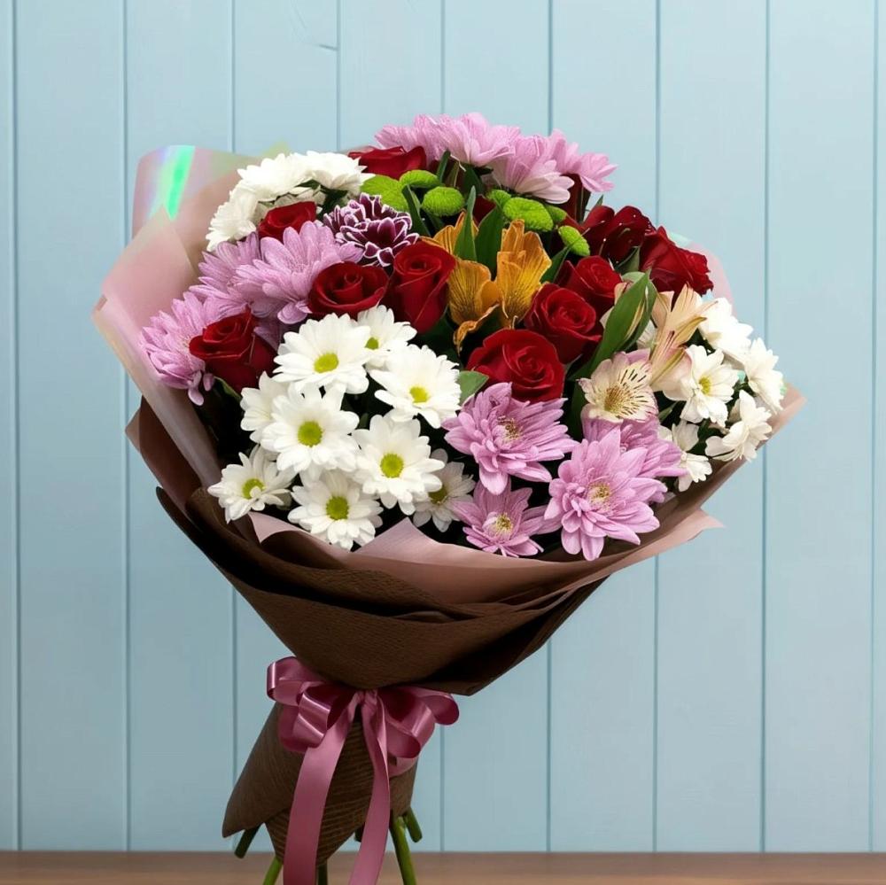 Букет цветов из: Розы, Хризантемы и Альстромерии в Инжавино