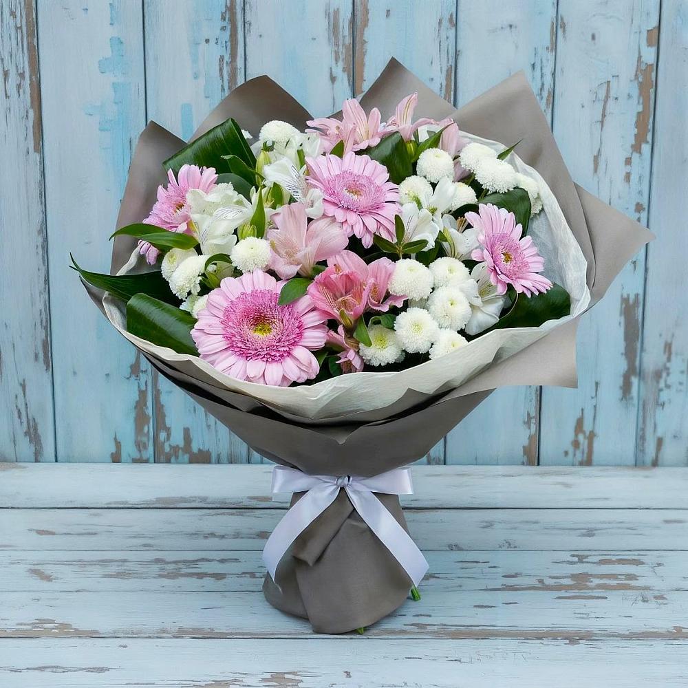 Букет цветов из: Герберы, Альстромерии и Хризантемы в Инжавино