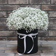 Цветочная композиция из Гипсофила в шляпной коробке в Инжавино