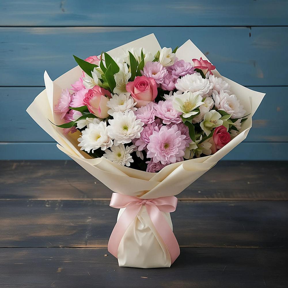 Букет цветов из: Хризантемы, Альстромерии и Розы в Инжавино